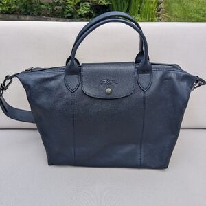 NEW Longchamp Le Pliage Cuir Navy Purse bag